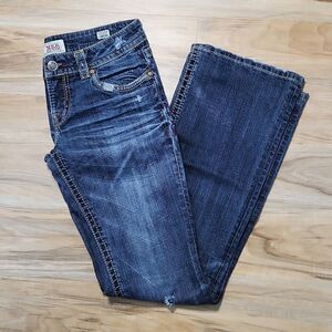 💜MEK Blue Zanzibar Distressed Boot Cut Jeans Size 6/28